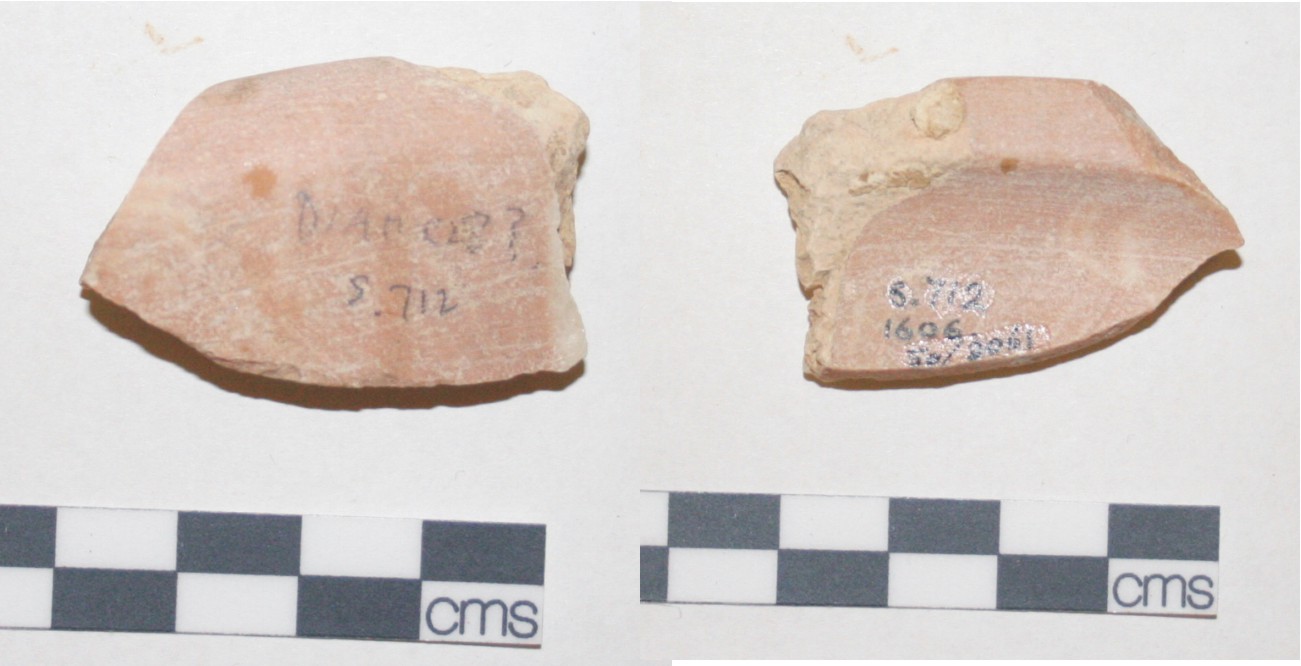 Image for: Rim sherd of a pink limestone vessel